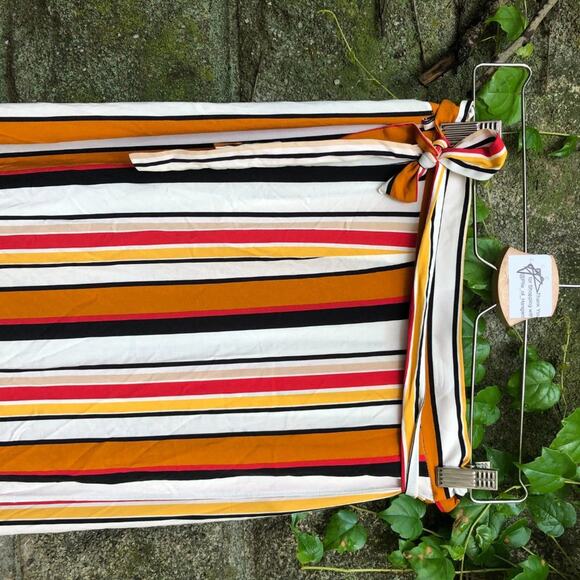 F21 Contemporary Multi Stripe Wrap Midi Skirt M - Picture 3 of 7
